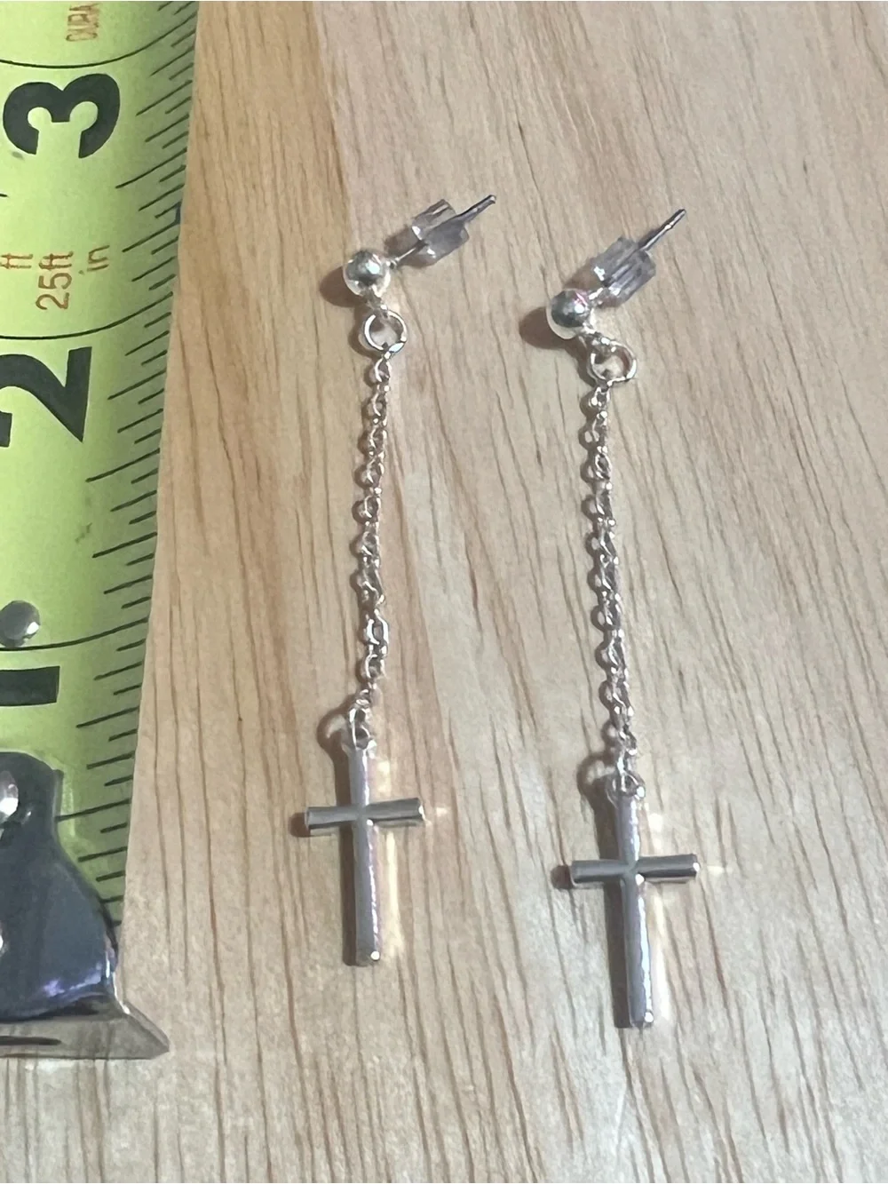 Silver Cross Drop Earrings - Lightweight Chain Dangle E211
